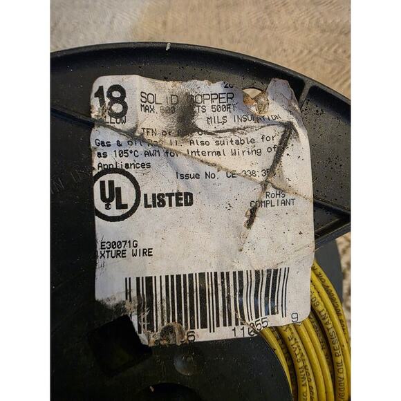 #18 AWG GAUGE TFN 600V SOLID Copper (CU) Yellow GRAY- 200 Ft - Picture 4 of 14